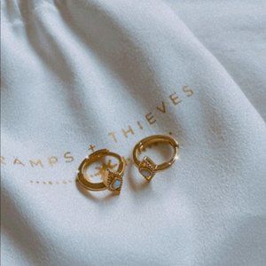 Gold plated eye Huggies earrings with small Opal stones